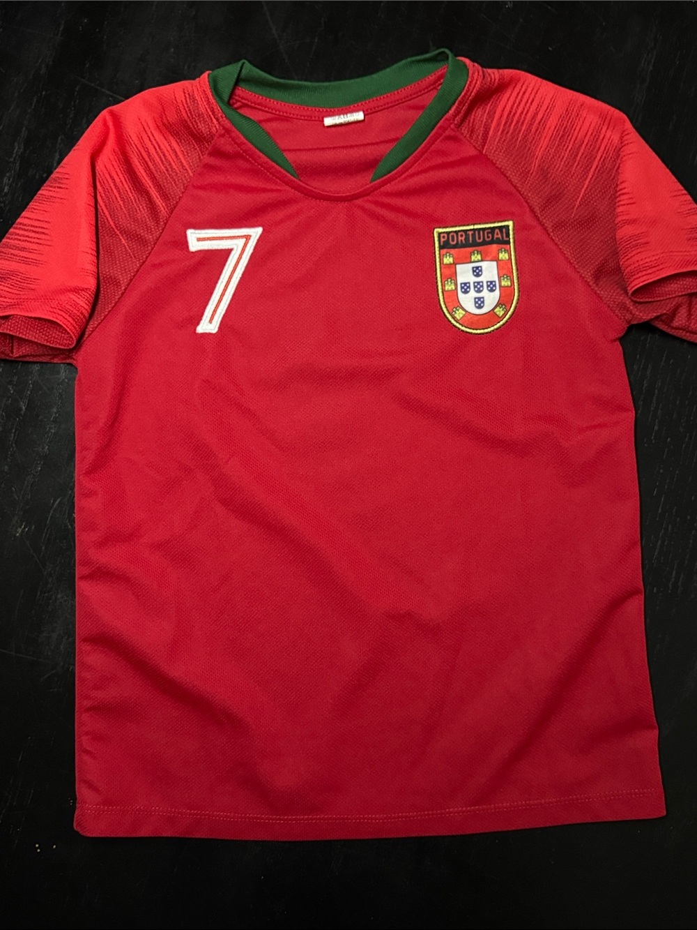 Portugal Red Kids' Soccer Jersey with Green Trim - Number 7
